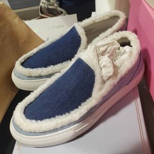 Sz 35 NIb Joshua made in Italy shearling and denim loafers